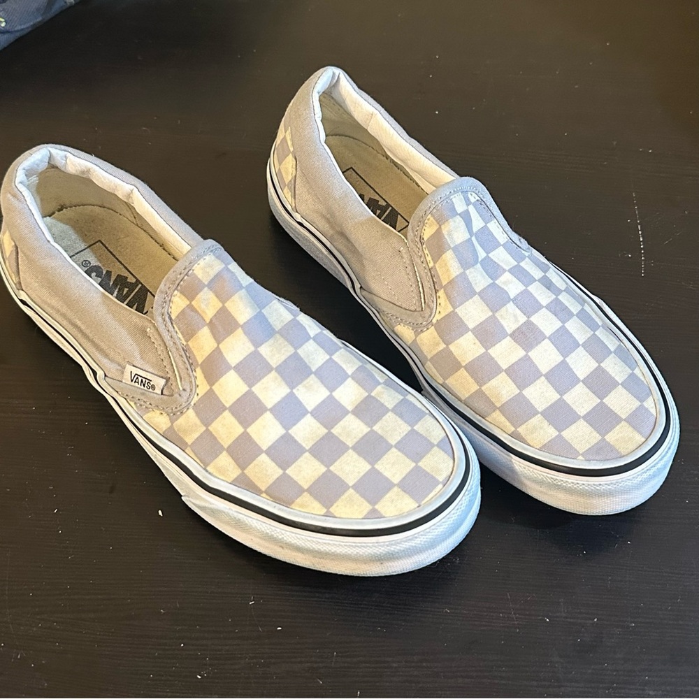 Vans off the wall checkerboard slip on shoes gray/periwinkle and white